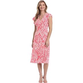 London Times Women's Leaf Print V-Neck Ruffle Sleeve Dress in Saudi Arabia