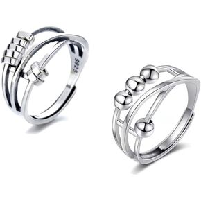 حلقات تململ من ليتين للقلق للنساء والرجال، خاتم قلق من الفضة الاسترليني مع خرزة للجنسين، حلقة دوارة قابلة للتعديل، حلقة قلق in Kuwait