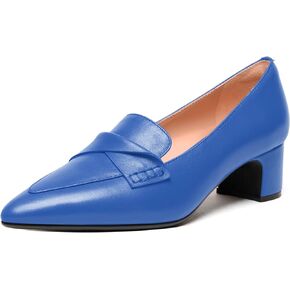 FEMSTEP Womens Pointed Toe Slip On Business Matte Leather Formal Chunky Low Heel Loafers Shoes 1.5 Inch