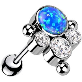 Pierced Owl - 16GA G23 Implant Grade Titanium Synthetic Opal with CZ Crystal Ball Cluster Threadless Push-in Barbell