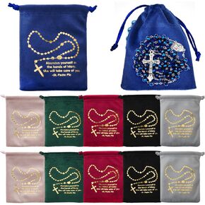 12 حزمة من مسبحة المسبحة الكاثوليكية، حقيبة مسبحة، حامل مسبحة، حقيبة برباط مخملية للمناولة الأولى، هدايا التأكيد الكاثوليكية، تخزين خرز الصلاة in Kuwait