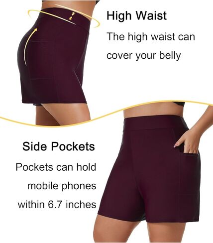 تورنيسول شورت سباحة للنساء مقاس كبير بخصر مرتفع وسروال سباحة تانكيني بيكيني للاولاد مع جيب in Kuwait