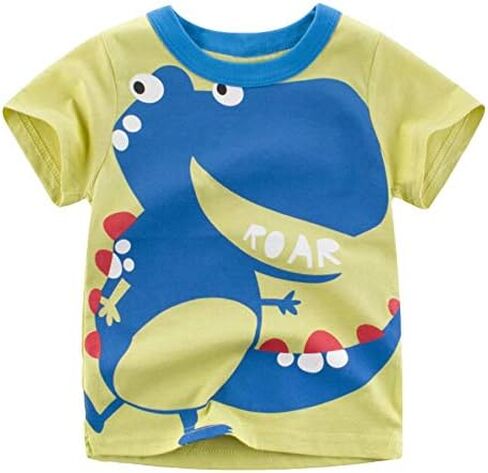 Toddler Little Boys T Shirts 2 Pack Short Sleeve Crewneck Top Tee Dinosaur Car Shark Shirts for 2-7 Years in Kuwait