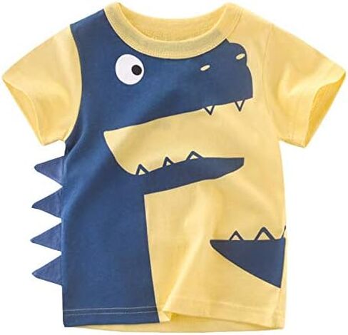 Toddler Little Boys T Shirts 2 Pack Short Sleeve Crewneck Top Tee Dinosaur Car Shark Shirts for 2-7 Years in Kuwait