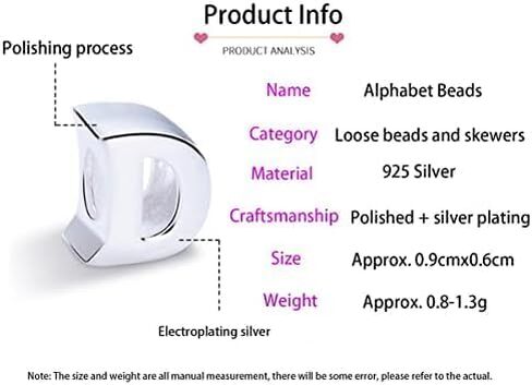 925 فضة استرليني A-Z سحر الخرز لقلادة سوار باندورا، خرز الحروف الأبجدية مع هدية مجوهرات تذكارية، زركونيا كريستال مربع in Kuwait