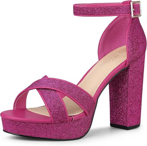 Perphy Glitter Platform Heel Crisscross Strap Chunky Heels Sandals for Women in Saudi Arabia
