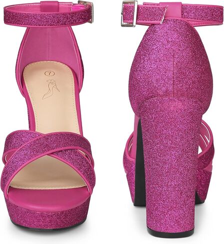 Perphy Glitter Platform Heel Crisscross Strap Chunky Heels Sandals for Women in Saudi Arabia
