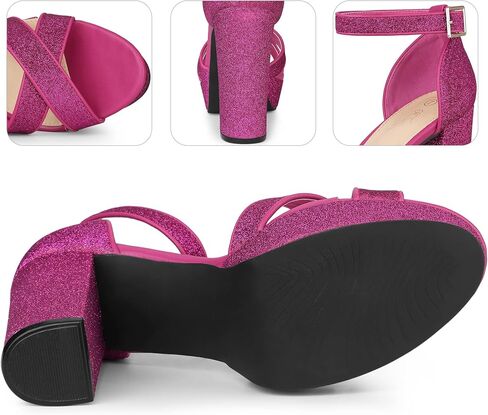 Perphy Glitter Platform Heel Crisscross Strap Chunky Heels Sandals for Women in Saudi Arabia