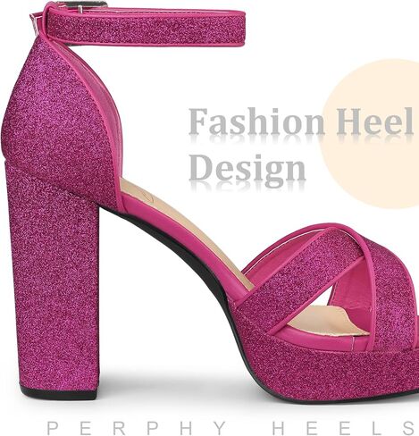 Perphy Glitter Platform Heel Crisscross Strap Chunky Heels Sandals for Women in Saudi Arabia