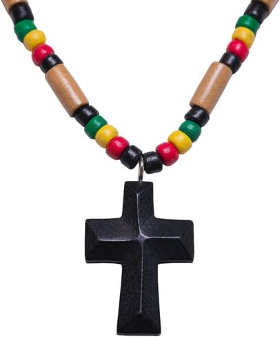 BlueRica Hand Carved Wood Cross on Rasta Coconut Beads Necklace (18") in Saudi Arabia