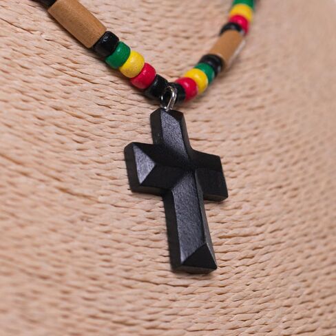 BlueRica Hand Carved Wood Cross on Rasta Coconut Beads Necklace (18") in Saudi Arabia