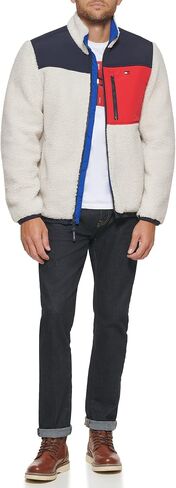 Tommy Hilfiger Men's Contrast Sherpa Stand Collar Jacket, Cream, Large in Saudi Arabia