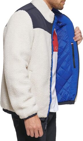 Tommy Hilfiger Men's Contrast Sherpa Stand Collar Jacket, Cream, Large in Saudi Arabia