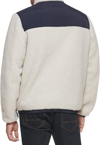 Tommy Hilfiger Men's Contrast Sherpa Stand Collar Jacket, Cream, Large in Saudi Arabia