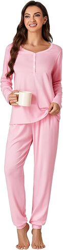 LYANER Women's 2 Piece Outfits Pajamas Sets Button Long Sleeve Loungewear and Long Pants in Saudi Arabia