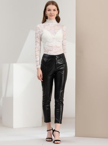 Allegra K Women's See Through Long Sleeve Turtleneck Sheer Floral Lace Blouse Top in Saudi Arabia