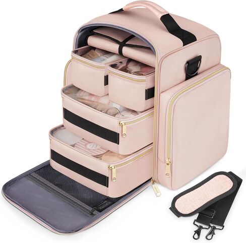 يوربيك شنطة تنظيم مكياج كبيرة للسفر مع 4 حافظات قابلة للازالة ولفة واحدة لتنظيم المجوهرات، شنطة مستحضرات تجميل بجيوب تخزين متعددة لحمل ادوات النظافة والعناية بالبشرة ومستلزمات الشعر والفرشاة، هدية in Kuwait