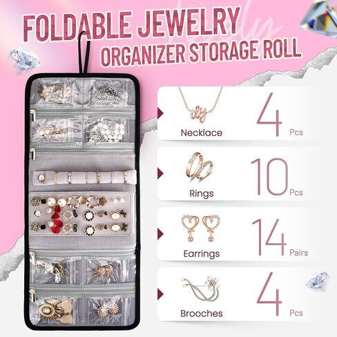 يوربيك شنطة تنظيم مكياج كبيرة للسفر مع 4 حافظات قابلة للازالة ولفة واحدة لتنظيم المجوهرات، شنطة مستحضرات تجميل بجيوب تخزين متعددة لحمل ادوات النظافة والعناية بالبشرة ومستلزمات الشعر والفرشاة، هدية in Kuwait