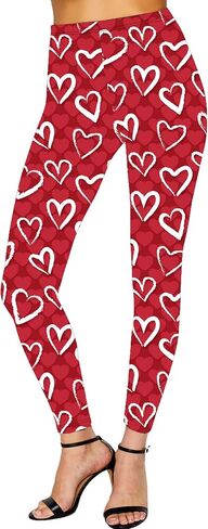 Valentine's Day Women Leggings Love Heart High Waist Funny Graphic Sexy Festive Tight Pants Red XL in Saudi Arabia