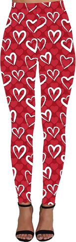 Valentine's Day Women Leggings Love Heart High Waist Funny Graphic Sexy Festive Tight Pants Red XL in Saudi Arabia