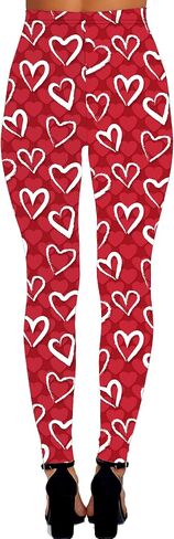 Valentine's Day Women Leggings Love Heart High Waist Funny Graphic Sexy Festive Tight Pants Red XL in Saudi Arabia