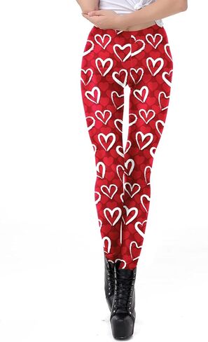 Valentine's Day Women Leggings Love Heart High Waist Funny Graphic Sexy Festive Tight Pants Red XL in Saudi Arabia