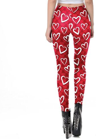 Valentine's Day Women Leggings Love Heart High Waist Funny Graphic Sexy Festive Tight Pants Red XL in Saudi Arabia