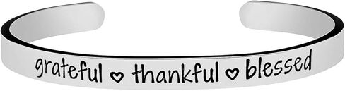 سوار عريض بعبارة Grateful Thankful Blessed، هدية تحفيزية ملهمة، هدية تشجيع للاصدقاء والأخوات المقربين, Medium, ستانلس ستيل in Kuwait
