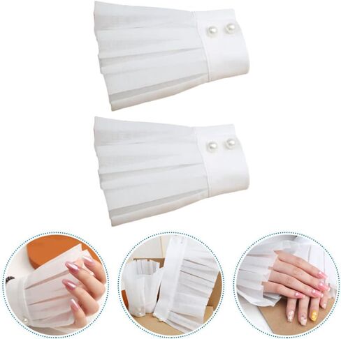 Lurrose Womans Shirts Wrist Fake Cuffs Ruffle Cuff Stretch Bracelet False Sleeves Organza Cuff Pleated Horn Cuffs Clothing Fake Cuffs for Women Girls Photography Props Womens Shirts in Saudi Arabia