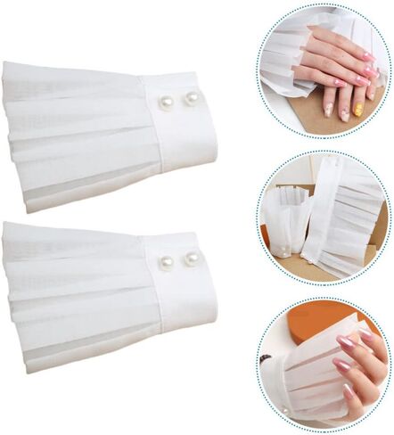 Lurrose Womans Shirts Wrist Fake Cuffs Ruffle Cuff Stretch Bracelet False Sleeves Organza Cuff Pleated Horn Cuffs Clothing Fake Cuffs for Women Girls Photography Props Womens Shirts in Saudi Arabia