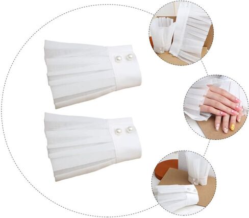Lurrose Womans Shirts Wrist Fake Cuffs Ruffle Cuff Stretch Bracelet False Sleeves Organza Cuff Pleated Horn Cuffs Clothing Fake Cuffs for Women Girls Photography Props Womens Shirts in Saudi Arabia