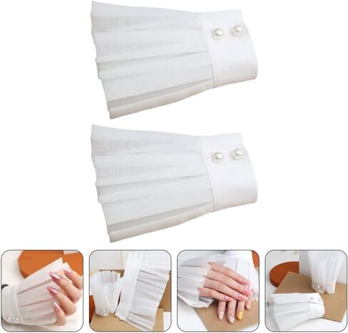 Lurrose Womans Shirts Wrist Fake Cuffs Ruffle Cuff Stretch Bracelet False Sleeves Organza Cuff Pleated Horn Cuffs Clothing Fake Cuffs for Women Girls Photography Props Womens Shirts in Saudi Arabia