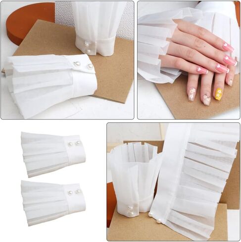 Lurrose Womans Shirts Wrist Fake Cuffs Ruffle Cuff Stretch Bracelet False Sleeves Organza Cuff Pleated Horn Cuffs Clothing Fake Cuffs for Women Girls Photography Props Womens Shirts in Saudi Arabia
