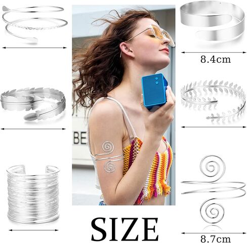 jerywe 6 قطع أساور الكفة للنساء الفضة الذهب العلوي الذراع الكفة المجوهرات المفتوحة أذرع المجوهرات لفائف الذراع العلوي سوار الإسورة قابل للتعديل الحد الأدنى مجموعة المجوهرات in Kuwait