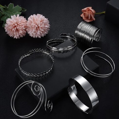 jerywe 6 قطع أساور الكفة للنساء الفضة الذهب العلوي الذراع الكفة المجوهرات المفتوحة أذرع المجوهرات لفائف الذراع العلوي سوار الإسورة قابل للتعديل الحد الأدنى مجموعة المجوهرات in Kuwait