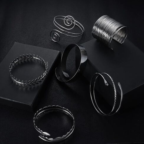 jerywe 6 قطع أساور الكفة للنساء الفضة الذهب العلوي الذراع الكفة المجوهرات المفتوحة أذرع المجوهرات لفائف الذراع العلوي سوار الإسورة قابل للتعديل الحد الأدنى مجموعة المجوهرات in Kuwait