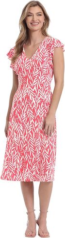 London Times Women's Leaf Print V-Neck Ruffle Sleeve Dress in Saudi Arabia