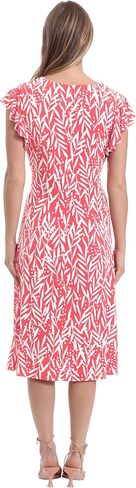 London Times Women's Leaf Print V-Neck Ruffle Sleeve Dress in Saudi Arabia