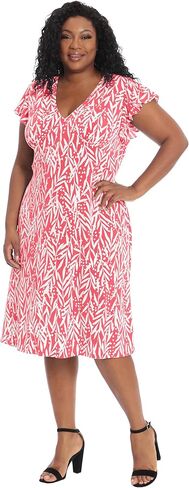 London Times Women's Leaf Print V-Neck Ruffle Sleeve Dress in Saudi Arabia