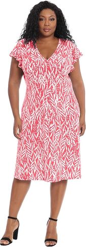 London Times Women's Leaf Print V-Neck Ruffle Sleeve Dress in Saudi Arabia