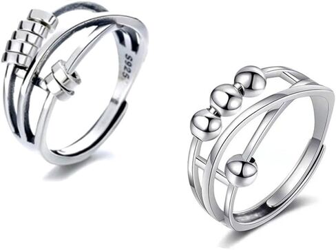 حلقات تململ من ليتين للقلق للنساء والرجال، خاتم قلق من الفضة الاسترليني مع خرزة للجنسين، حلقة دوارة قابلة للتعديل، حلقة قلق in Kuwait