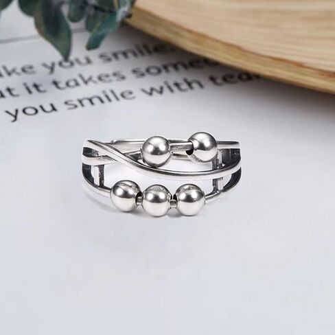 حلقات تململ من ليتين للقلق للنساء والرجال، خاتم قلق من الفضة الاسترليني مع خرزة للجنسين، حلقة دوارة قابلة للتعديل، حلقة قلق in Kuwait