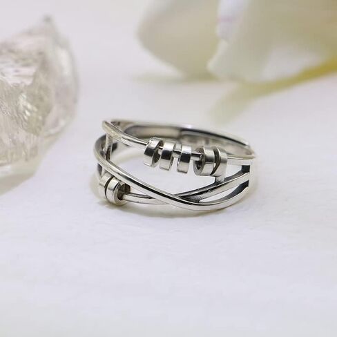 حلقات تململ من ليتين للقلق للنساء والرجال، خاتم قلق من الفضة الاسترليني مع خرزة للجنسين، حلقة دوارة قابلة للتعديل، حلقة قلق in Kuwait