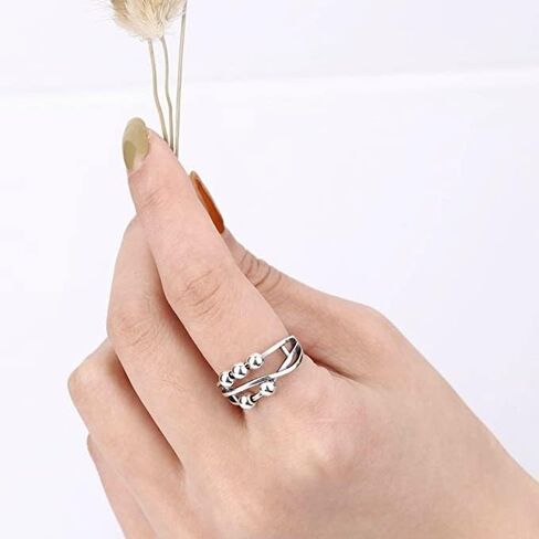 حلقات تململ من ليتين للقلق للنساء والرجال، خاتم قلق من الفضة الاسترليني مع خرزة للجنسين، حلقة دوارة قابلة للتعديل، حلقة قلق in Kuwait