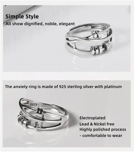 حلقات تململ من ليتين للقلق للنساء والرجال، خاتم قلق من الفضة الاسترليني مع خرزة للجنسين، حلقة دوارة قابلة للتعديل، حلقة قلق in Kuwait