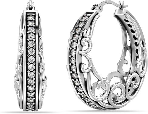LeCalla 925 Sterling Silver Filigree Hoop Earrings Lightweight Small Medium Hoops Earring for Women Teen in Saudi Arabia
