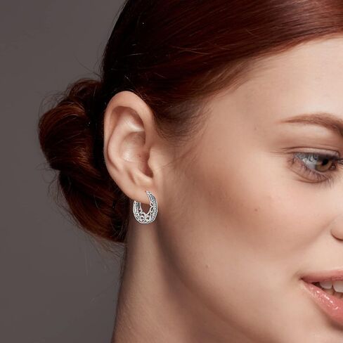 LeCalla 925 Sterling Silver Filigree Hoop Earrings Lightweight Small Medium Hoops Earring for Women Teen in Saudi Arabia