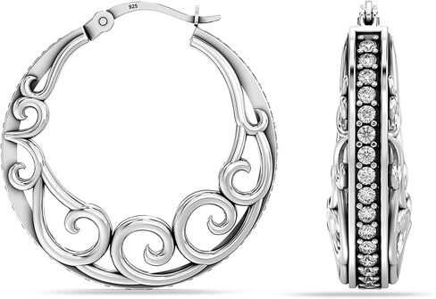 LeCalla 925 Sterling Silver Filigree Hoop Earrings Lightweight Small Medium Hoops Earring for Women Teen in Saudi Arabia