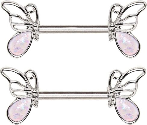 White Synthetic Opal Butterfly Barbell Rings, Sold as a Pair in Kuwait