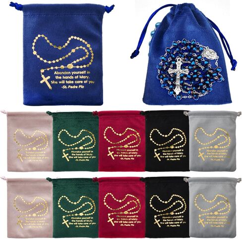 12 حزمة من مسبحة المسبحة الكاثوليكية، حقيبة مسبحة، حامل مسبحة، حقيبة برباط مخملية للمناولة الأولى، هدايا التأكيد الكاثوليكية، تخزين خرز الصلاة in Kuwait